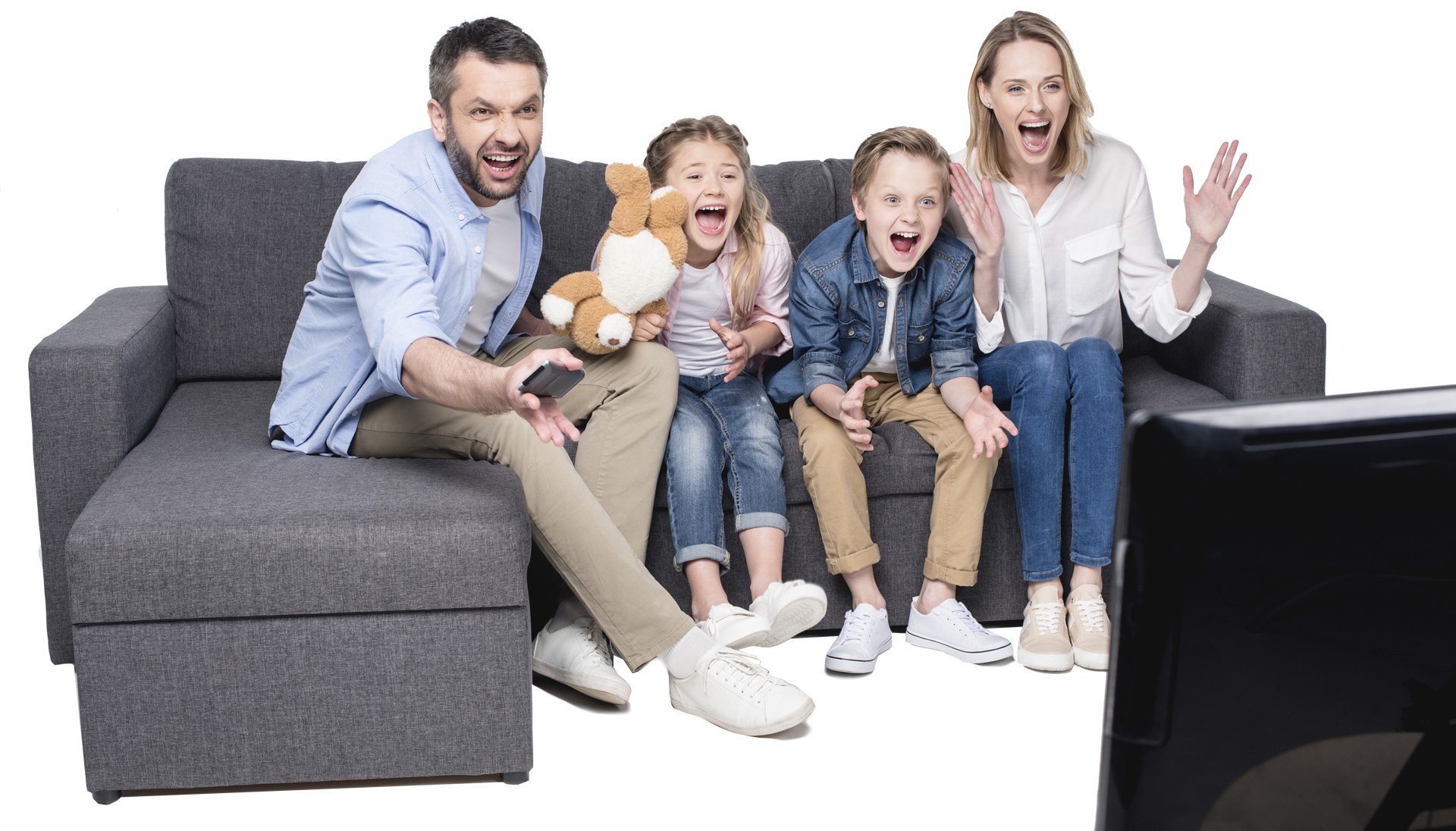 Televíziót néző család